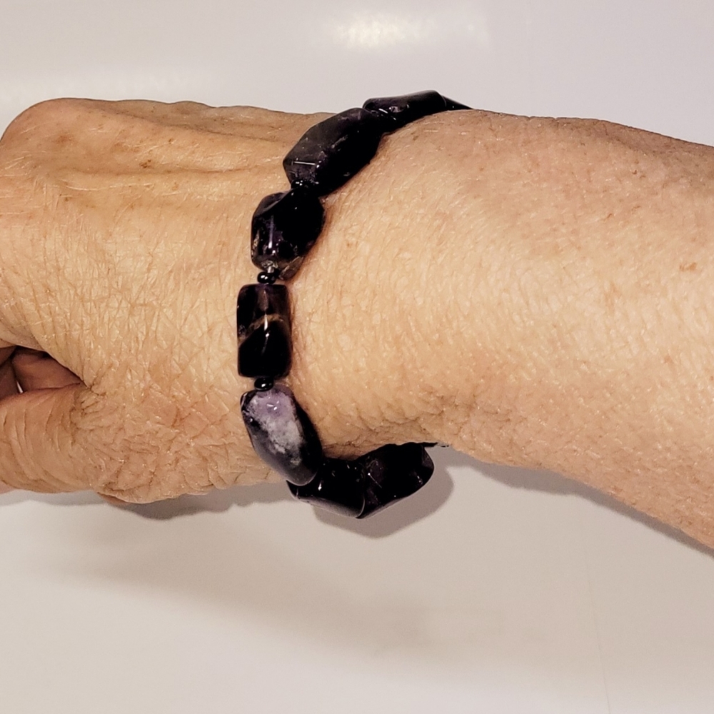 Plus Size Bracelet PURPLE Polished Natural Stone Magnetic Closure, Handmade, New